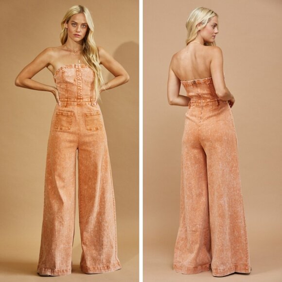 Elegant Peach Strapless Jumpsuit - Picture 1 of 8